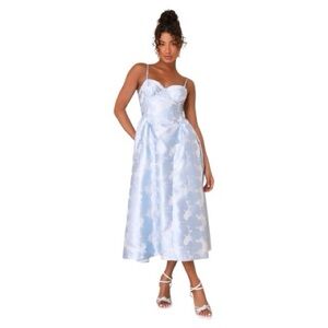 Lulus Light Blue Burnout‎ Jacquard Bustier Midi Dress Size L